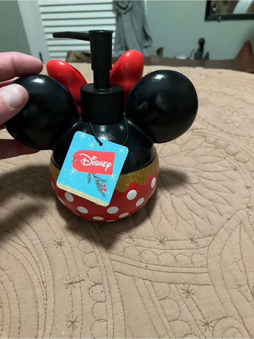 NWT Minnie Mouse Glitter Red Polka Dot Soap Or Lotion Dispenser